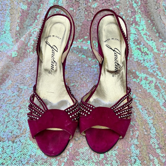 VTG Magenta Rhinestone Decorated Slingback Heels - Picture 3 of 11